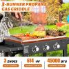 Foldable 3-Burner Flat Top Gas Griddle Cooking Station, Propane Fuelled Griddle Station with Side Shelves for Outdoor Barbecue Backyard Cookout