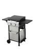 2-Burner Propane Gas BBQ Grill, SS Plancha, 24600BTU Output With Wire Enamel Cooking Grids For Outdoor Barbecue, Foldable Side Table, Hanging Basket