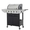 Propane Grill 4 Burner Barbecue Grill Stainless Steel Gas Grill with Side Burner, 46,500 BTU Outdoor Cooking, Patio, Garden Barbecue Grill