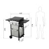 2-Burner Propane Gas BBQ Grill, SS Plancha, 24600BTU Output With Wire Enamel Cooking Grids For Outdoor Barbecue, Foldable Side Table, Hanging Basket