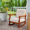 Outdoor Wood Rocking Chair with Detachable Washable Cushions, Patio Rocker with Inclined Backrest