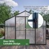 8' x 12' Outdoor greenhouse, heavy duty polycarbonate greenhouse, large walk-in greenhouse with double doors and two ventilation windows
