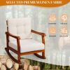 Outdoor Wood Rocking Chair with Detachable Washable Cushions, Patio Rocker with Inclined Backrest