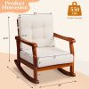 Outdoor Wood Rocking Chair with Detachable Washable Cushions, Patio Rocker with Inclined Backrest