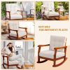 Outdoor Wood Rocking Chair with Detachable Washable Cushions, Patio Rocker with Inclined Backrest