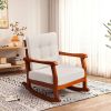 Outdoor Wood Rocking Chair with Detachable Washable Cushions, Patio Rocker with Inclined Backrest