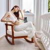Outdoor Wood Rocking Chair with Detachable Washable Cushions, Patio Rocker with Inclined Backrest