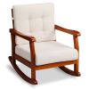 Outdoor Wood Rocking Chair with Detachable Washable Cushions, Patio Rocker with Inclined Backrest