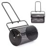 24 inch Compost Spreader for Lawn, Garden Peat Moss Roller with Double Side Latches, Powder Coated Steel Mesh Basket for Topdressing & Seedling, Black