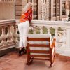 Outdoor Wood Rocking Chair with Detachable Washable Cushions, Patio Rocker with Inclined Backrest