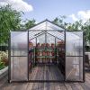 8' x 12' Outdoor greenhouse, heavy duty polycarbonate greenhouse, large walk-in greenhouse with double doors and two ventilation windows