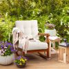 Outdoor Wood Rocking Chair with Detachable Washable Cushions, Patio Rocker with Inclined Backrest