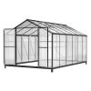 8' x 12' Outdoor greenhouse, heavy duty polycarbonate greenhouse, large walk-in greenhouse with double doors and two ventilation windows