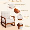 Outdoor Wood Rocking Chair with Detachable Washable Cushions, Patio Rocker with Inclined Backrest