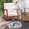 Outdoor Wood Rocking Chair with Detachable Washable Cushions, Patio Rocker with Inclined Backrest