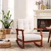 Outdoor Wood Rocking Chair with Detachable Washable Cushions, Patio Rocker with Inclined Backrest