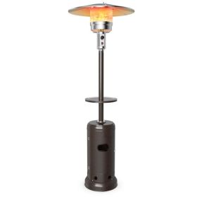 48,000 BTU Standing Outdoor Heater Propane LP Gas Steel with Table and Wheels (Color: BROWN)