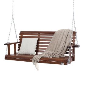 VEVOR Wooden Porch Swing 5.5 ft, Patio bench swing for Courtyard & Garden, Upgraded 880 lbs Strong Load Capacity (Color: BROWN, Seat Length: 5.5 ft)