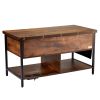VEVOR Lift Top Coffee Table 39.4" Rectangle Coffee Table with Light & USB Brown